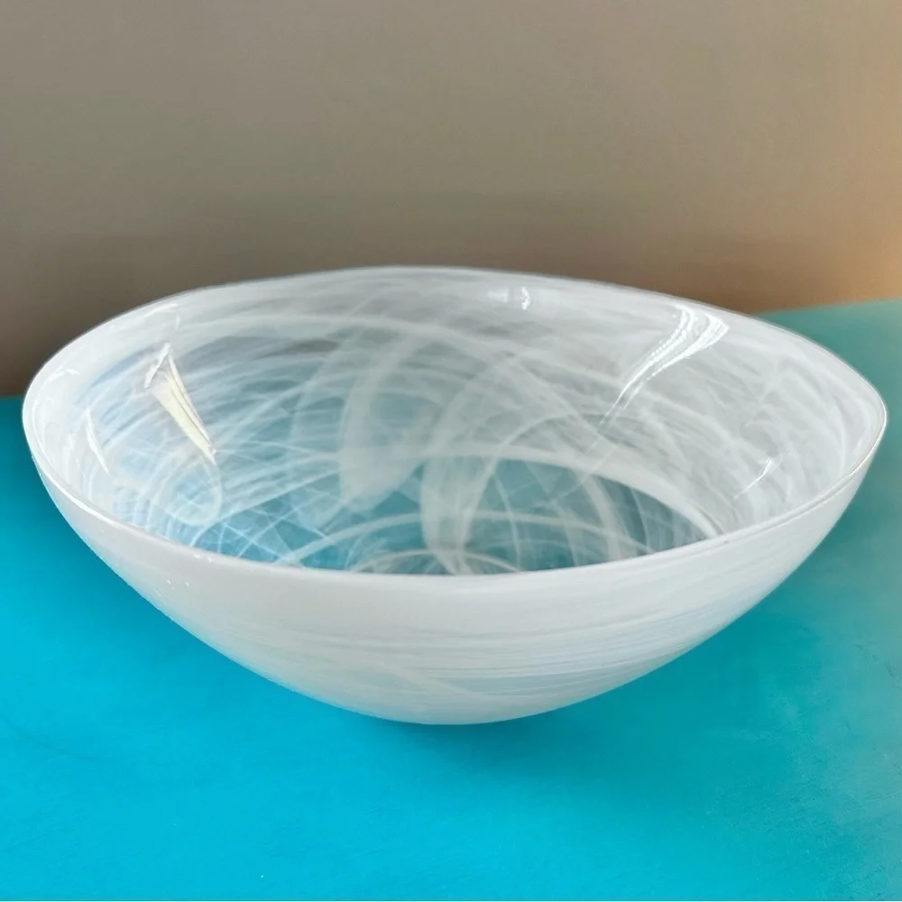 White Handblown Glass Decorative Bowl Medium Sized